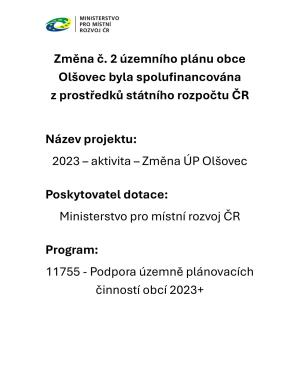 Název projektu:  2023 – aktivita – Změna ÚP Olšovec